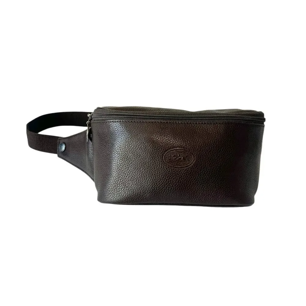 Longchamp Vintage Le Foulonne Pebbled Leather Belt Bag Fanny Pack Y2K Dark Brown
